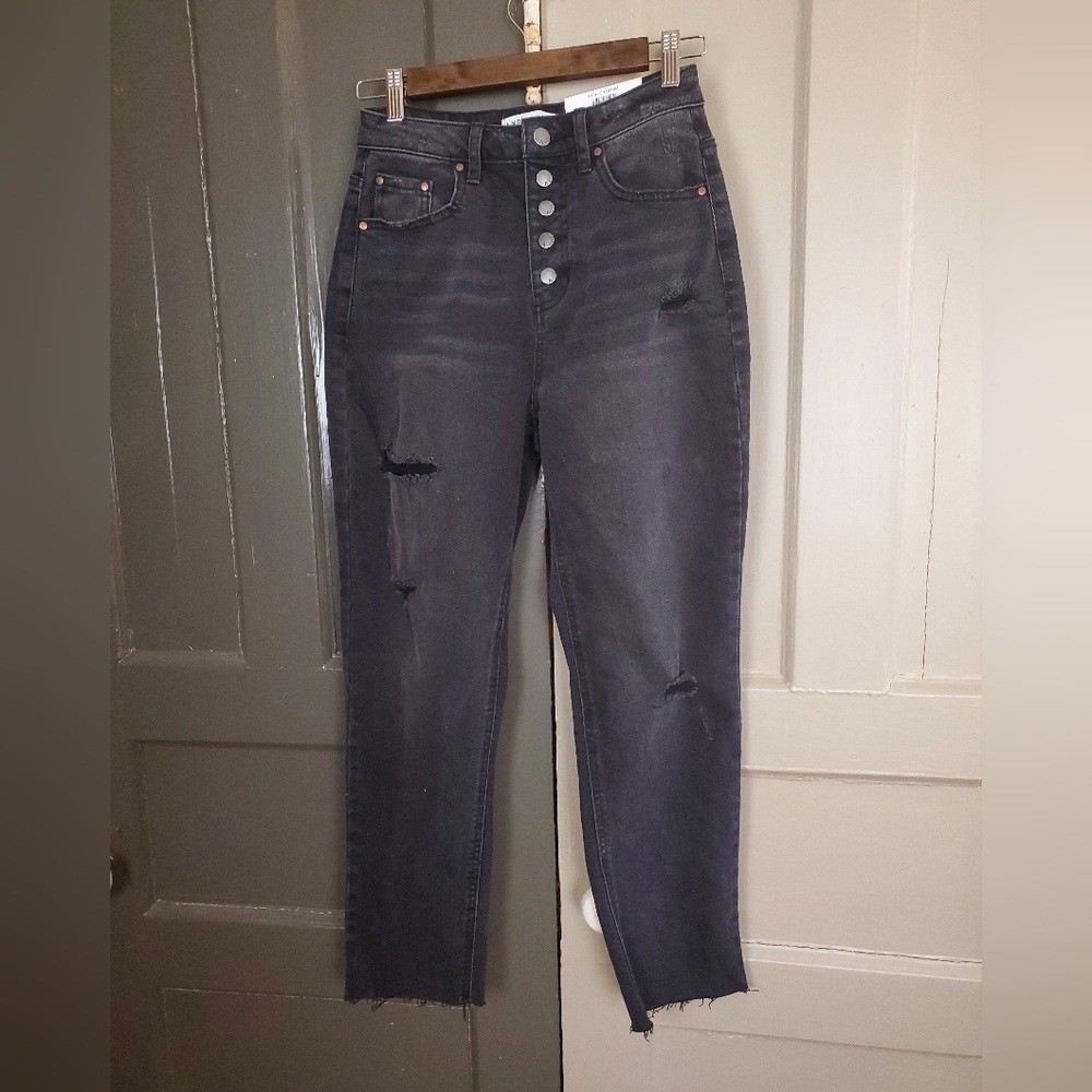 High-Rise Distressed Women's Jeans - Black